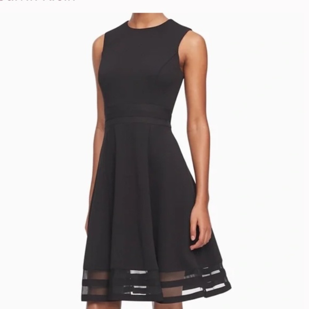 Calvin Klein  Illusion Stripe black dress with mesh detail new with tag size 12